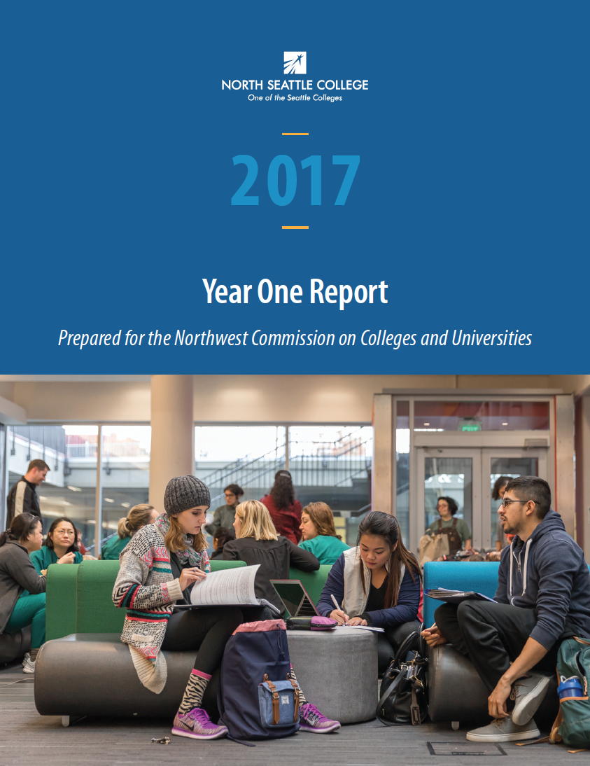 2017 Year One accreditation report cover showing students studying in the Grove.
