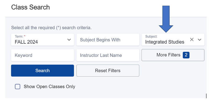 image of class search and how you navigate the function..