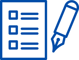 Paper checklist with pen icon blue